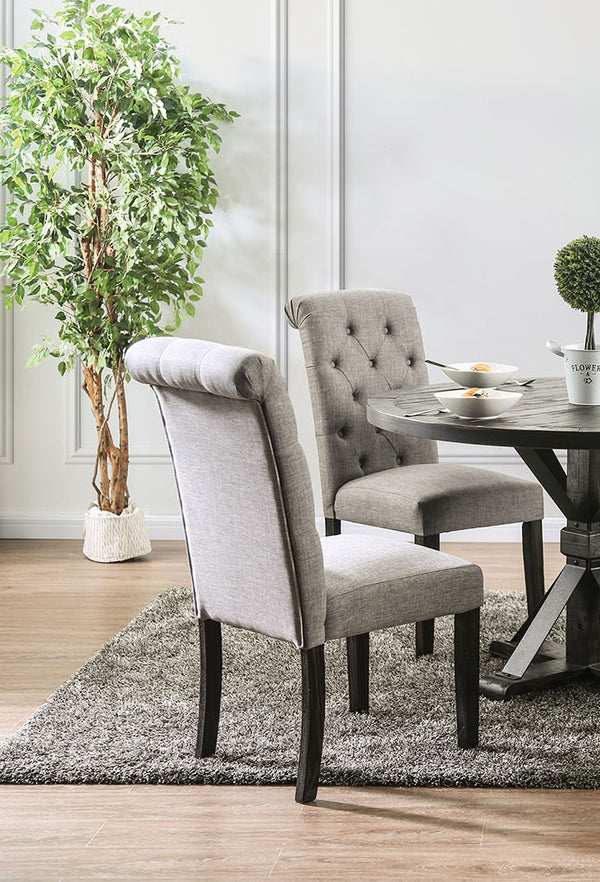 English Elm Classic Dining Side Chairs Set of 2 Button Tufted Scroll-Back Upholstered Wood Rustic Seating for Home Dining Room Gatherings Light Gray 42 L x 14 W x 20 H B011104802