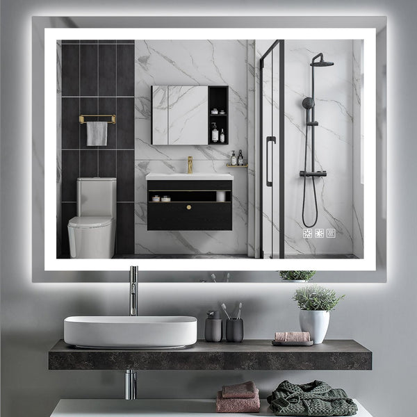 English Elm 48" LED Bathroom Mirror 48" x 36" Frameless Lighted Mirror with Anti-Fog, Touch Dimmer, Color Modes W134070938