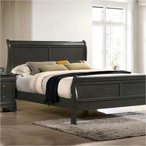 English Elm Classic Sleigh Bed Queen Size Solid Wood Louis Phillipe Design Transitional Master Bedroom Focal Piece Gray 27 L x 57 W x 6 H B011S02031