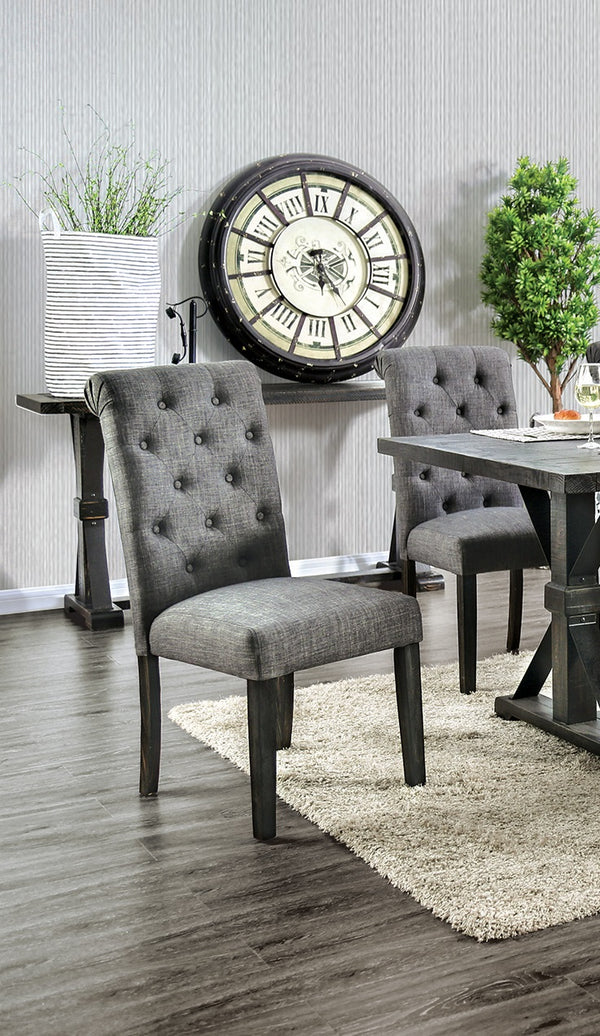 English Elm Classic Dining Side Chairs Set of 2 Button Tufted Scroll-Back Upholstered Wood Rustic Seating for Home Dining Room Gatherings Gray 42 L x 14 W x 20 H B011104801