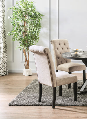 English Elm Classic Dining Side Chairs Set of 2 Button Tufted Scroll-Back Upholstered Wood Rustic Seating for Home Dining Room Gatherings Ivory 42 L x 14 W x 20 H B011104800