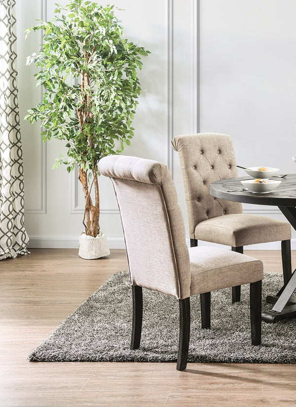 English Elm Classic Dining Side Chairs Set of 2 Button Tufted Scroll-Back Upholstered Wood Rustic Seating for Home Dining Room Gatherings Ivory 42 L x 14 W x 20 H B011104800