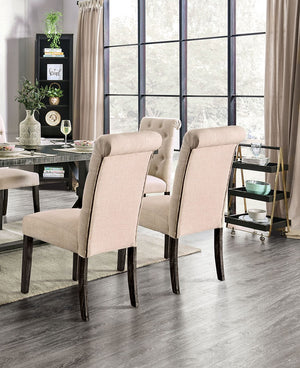 English Elm Classic Dining Side Chairs Set of 2 Button Tufted Scroll-Back Upholstered Wood Rustic Seating for Home Dining Room Gatherings Ivory 42 L x 14 W x 20 H B011104800