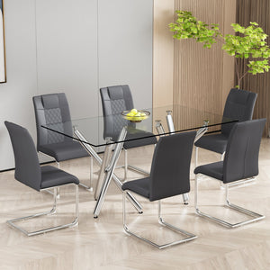 English Elm Modern Dining Chairs Set of 6 Faux Leather Upholstered Seats with High-Density Foam & Metal Legs, Sleek Comfort Grey W115181773