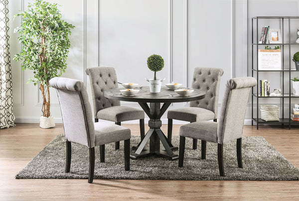English Elm Classic Dining Side Chairs Set of 2 Button Tufted Scroll-Back Upholstered Wood Rustic Seating for Home Dining Room Gatherings Light Gray 42 L x 14 W x 20 H B011104802