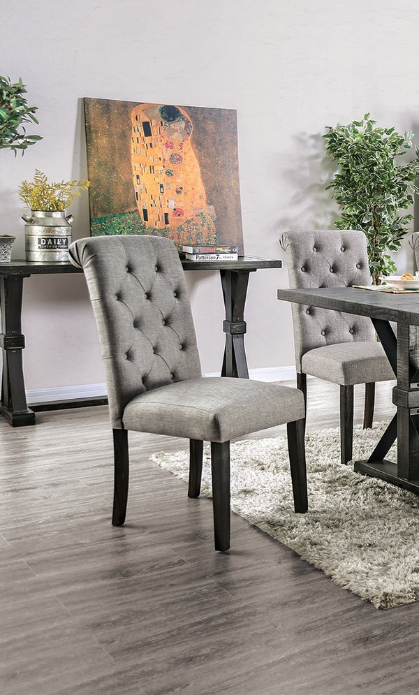English Elm Classic Dining Side Chairs Set of 2 Button Tufted Scroll-Back Upholstered Wood Rustic Seating for Home Dining Room Gatherings Light Gray 42 L x 14 W x 20 H B011104802