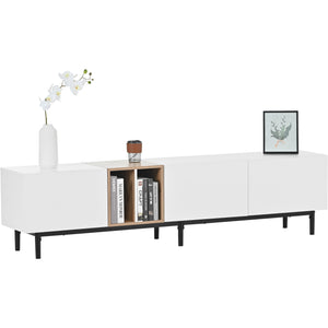 English Elm Modern TV Stand for 80'' TV with 3 Doors – Sleek Media Console, Drop-Down Storage, Durable MDF Design White WF302939AAK
