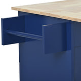 English Elm Rolling Mobile Kitchen Island With Drop Leaf - Solid Wood Top, Locking Wheels & Storage Cabinet 52.7 Inch Width(Dark Blue)