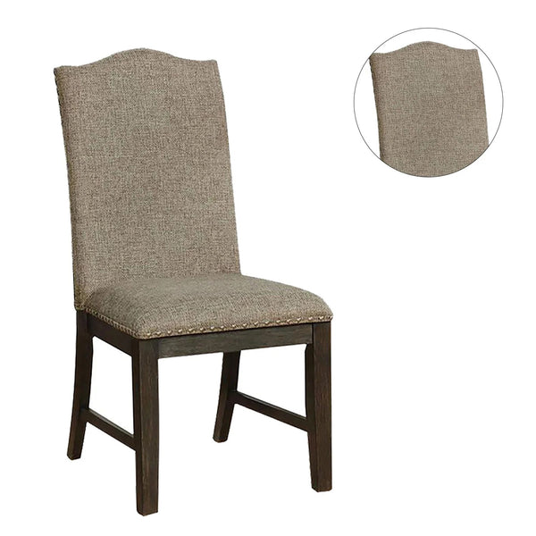 English Elm Transitional Espresso Side Chairs Set of 2 - Warm Gray Fabric, Nailhead Trim, Solid Wood, Padded Seats B011104798