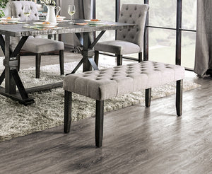 English Elm Classic Rustic Button-Tufted Dining Bench with Linen-Like Upholstery, Solid Wood Frame, 48"W Stylish Seating LIGHT GREY 49 L x 18 W x 7 H B011104805