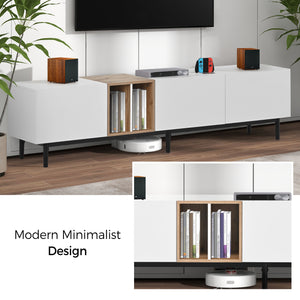 English Elm Modern TV Stand for 80'' TV with 3 Doors – Sleek Media Console, Drop-Down Storage, Durable MDF Design White WF302939AAK