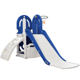 Hearth and Haven Kendall 4-in-1 Climber and Slide Playset with Basketball Hoop and Storage Space, Blue PP297713AAC
