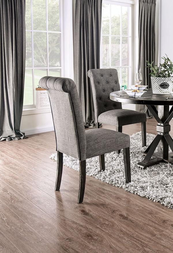 English Elm Classic Dining Side Chairs Set of 2 Button Tufted Scroll-Back Upholstered Wood Rustic Seating for Home Dining Room Gatherings Gray 42 L x 14 W x 20 H B011104801