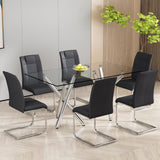 Modern Dining Chairs Set of 6, Faux Leather Padded Seat, Metal Legs, Black, C-001