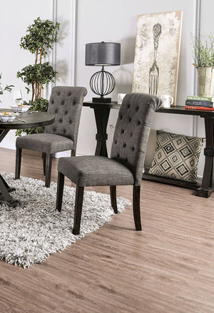 English Elm Classic Dining Side Chairs Set of 2 Button Tufted Scroll-Back Upholstered Wood Rustic Seating for Home Dining Room Gatherings Gray 42 L x 14 W x 20 H B011104801