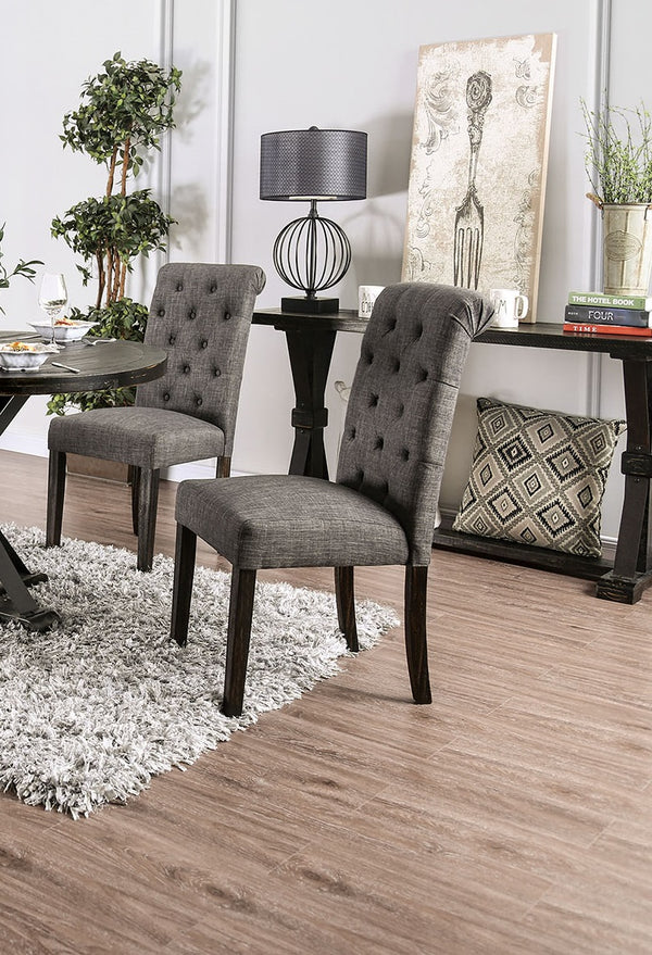 English Elm Classic Dining Side Chairs Set of 2 Button Tufted Scroll-Back Upholstered Wood Rustic Seating for Home Dining Room Gatherings Gray 42 L x 14 W x 20 H B011104801