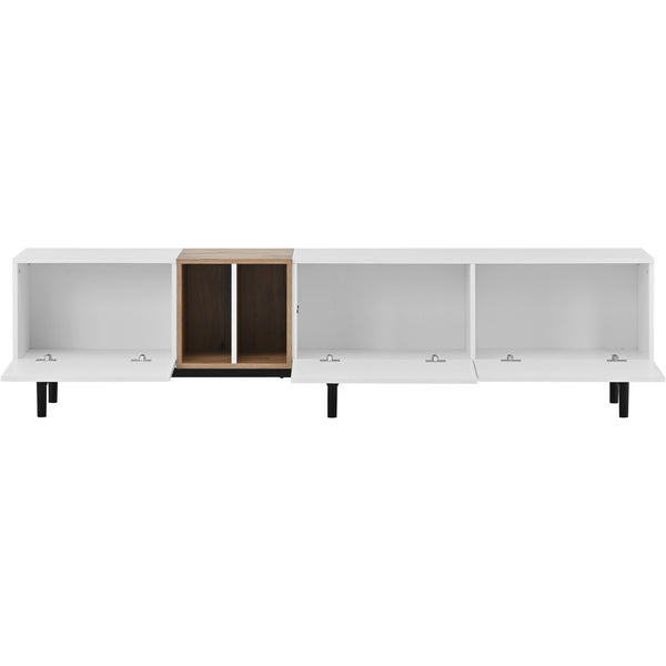 English Elm Modern TV Stand for 80'' TV with 3 Doors – Sleek Media Console, Drop-Down Storage, Durable MDF Design White WF302939AAK