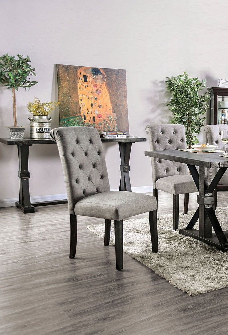 English Elm Classic Dining Side Chairs Set of 2 Button Tufted Scroll-Back Upholstered Wood Rustic Seating for Home Dining Room Gatherings Light Gray 42 L x 14 W x 20 H B011104802
