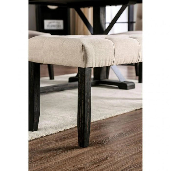 English Elm Classic Rustic Button-Tufted Dining Bench with Linen-Like Upholstery, Solid Wood Frame, 48"W Stylish Seating Ivory 49 L x 18 W x 7 H B011104803