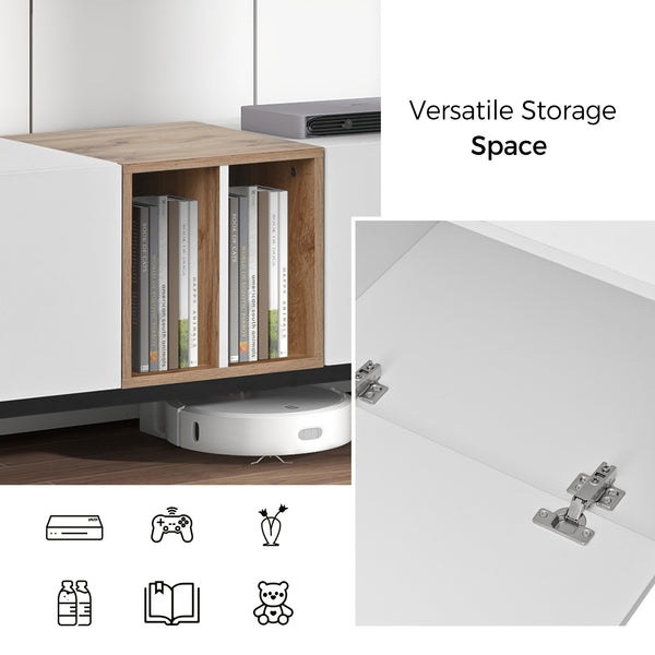 English Elm Modern TV Stand for 80'' TV with 3 Doors – Sleek Media Console, Drop-Down Storage, Durable MDF Design White WF302939AAK