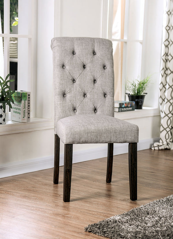 English Elm Classic Dining Side Chairs Set of 2 Button Tufted Scroll-Back Upholstered Wood Rustic Seating for Home Dining Room Gatherings Light Gray 42 L x 14 W x 20 H B011104802