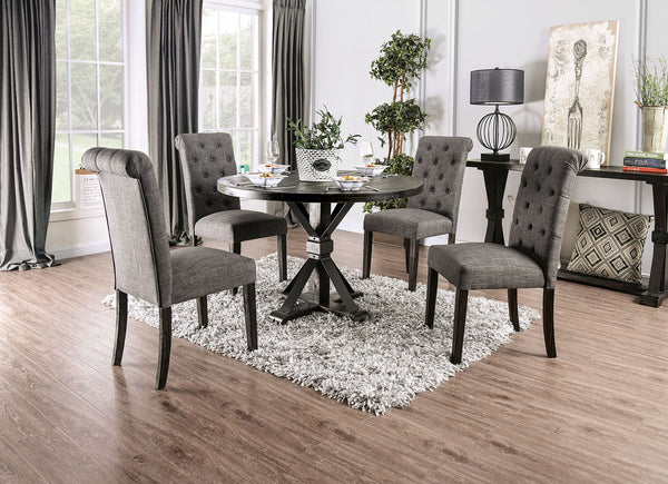 English Elm Classic Dining Side Chairs Set of 2 Button Tufted Scroll-Back Upholstered Wood Rustic Seating for Home Dining Room Gatherings Gray 42 L x 14 W x 20 H B011104801