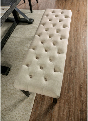 English Elm Classic Rustic Button-Tufted Dining Bench with Linen-Like Upholstery, Solid Wood Frame, 48"W Stylish Seating Ivory 49 L x 18 W x 7 H B011104803