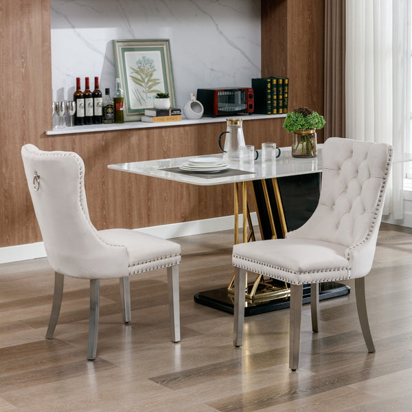 English Elm Nikki Velvet Tufted Dining Chairs with Nailhead Trim and Chrome Legs Set of 2 W114365437