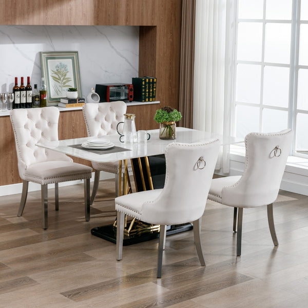 English Elm Nikki Velvet Tufted Dining Chairs with Nailhead Trim and Chrome Legs Set of 2 W114365437