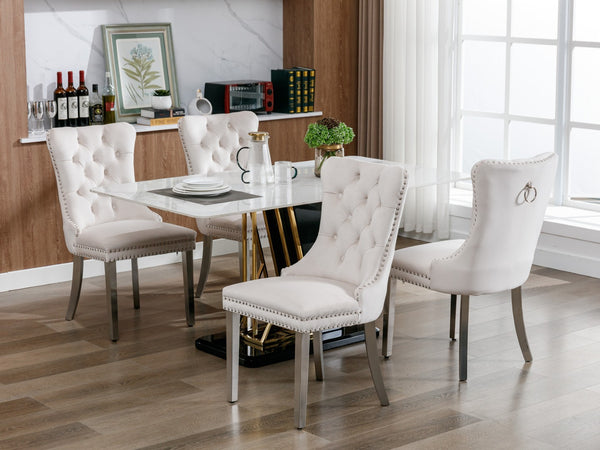 English Elm Nikki Velvet Tufted Dining Chairs with Nailhead Trim and Chrome Legs Set of 2 W114365437