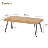 English Elm Modern Coffee Table, Easy Assembly Tea Table, Thicken Cocktail Table With W/Chevron Pattern & Metal Hairpin Legs For Living Room, Ash Wood Finished