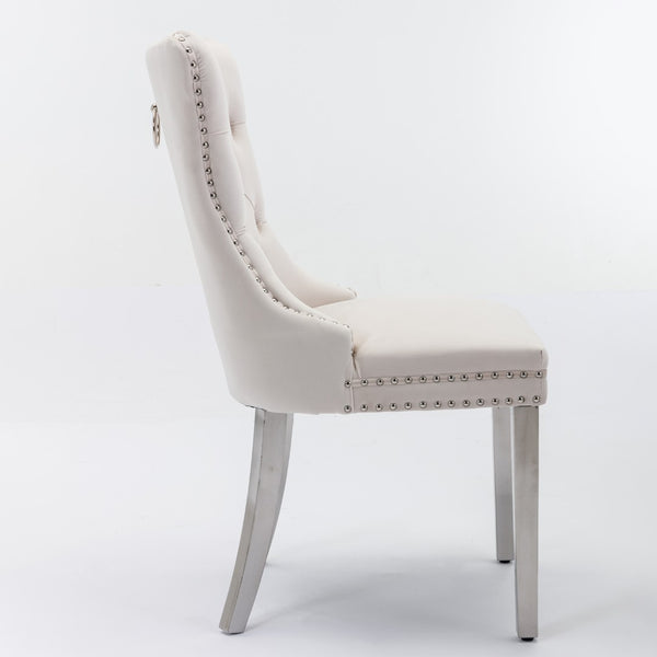 English Elm Nikki Velvet Tufted Dining Chairs with Nailhead Trim and Chrome Legs Set of 2 W114365437