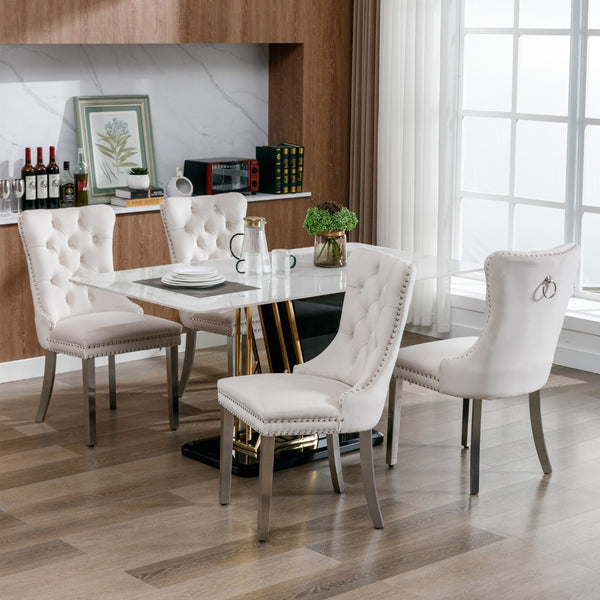 English Elm Nikki Velvet Tufted Dining Chairs with Nailhead Trim and Chrome Legs Set of 2 W114365437