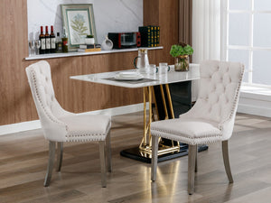English Elm Nikki Velvet Tufted Dining Chairs with Nailhead Trim and Chrome Legs Set of 2 W114365437