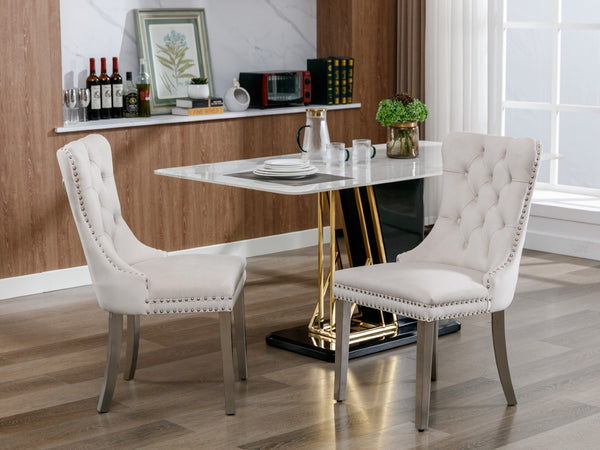 English Elm Nikki Velvet Tufted Dining Chairs with Nailhead Trim and Chrome Legs Set of 2 W114365437