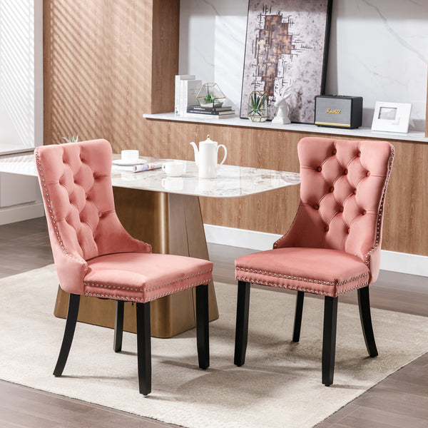 English Elm Nikki Tufted Velvet Dining Chair Set with Solid Wood Frame, High Back, Nailhead Trim, 280lb Capacity Pink W114391508