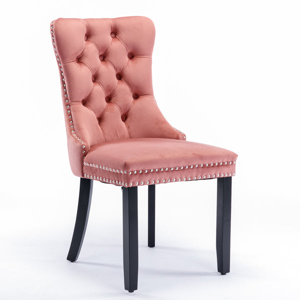 English Elm Nikki Velvet Tufted Dining Chair Set with Solid Wood Legs, Nailhead Trim, High Back Comfort Design Pink W114391508