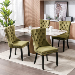 English Elm Nikki Velvet Tufted Dining Chair Set with Solid Wood Legs, Nailhead Trim, High Back Comfort Design Olive Green W114391509