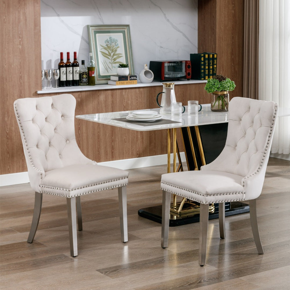 English Elm Nikki Velvet Tufted Dining Chairs with Nailhead Trim and Chrome Legs Set of 2 W114365437
