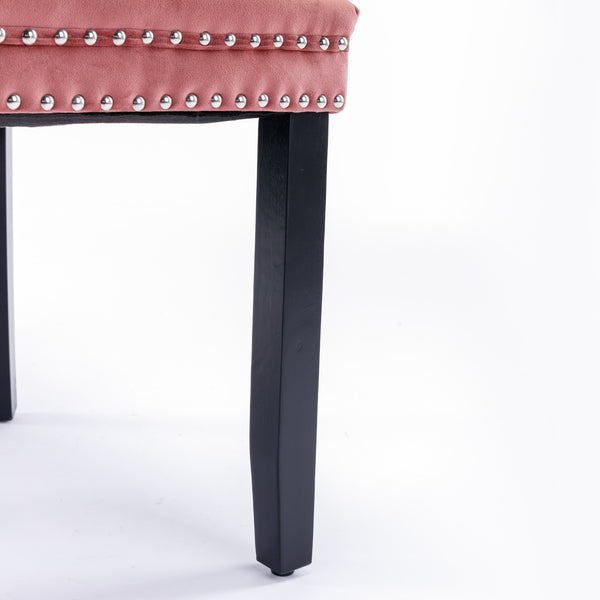 English Elm Nikki Velvet Tufted Dining Chair Set with Solid Wood Legs, Nailhead Trim, High Back Comfort Design Pink W114391508