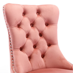 English Elm Nikki Velvet Tufted Dining Chair Set with Solid Wood Legs, Nailhead Trim, High Back Comfort Design Pink W114391508