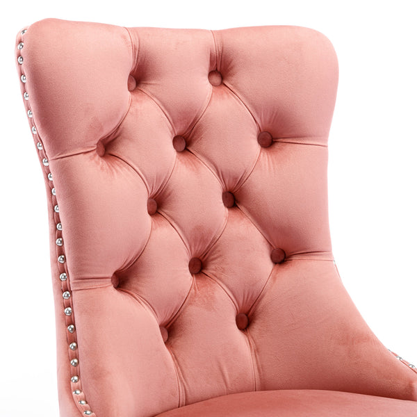 English Elm Nikki Velvet Tufted Dining Chair Set with Solid Wood Legs, Nailhead Trim, High Back Comfort Design Pink W114391508