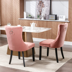English Elm Nikki Tufted Velvet Dining Chair Set with Solid Wood Frame, High Back, Nailhead Trim, 280lb Capacity Pink W114391508
