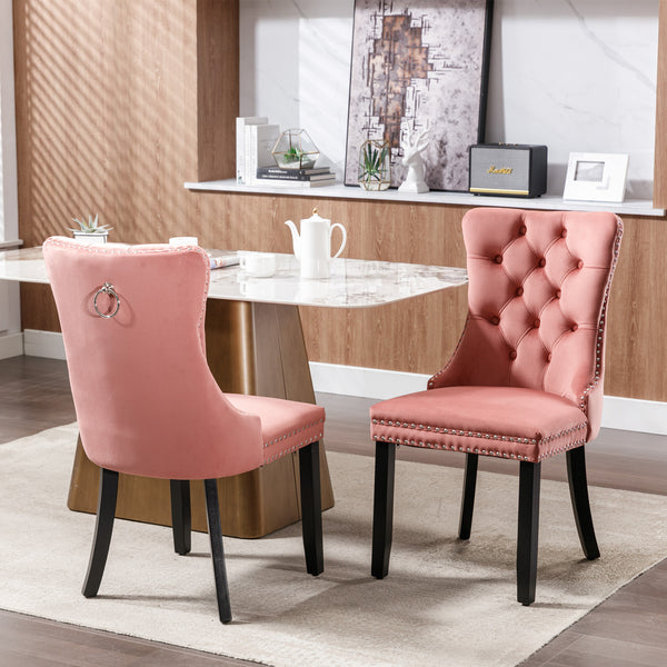English Elm Nikki Tufted Velvet Dining Chair Set with Solid Wood Frame, High Back, Nailhead Trim, 280lb Capacity Pink W114391508