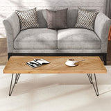 Retro-Modern Chevron Pattern Coffee Table, Hairpin Legs, Natural/Black