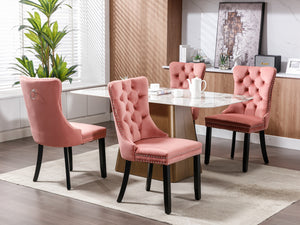 English Elm Nikki Velvet Tufted Dining Chair Set with Solid Wood Legs, Nailhead Trim, High Back Comfort Design Pink W114391508