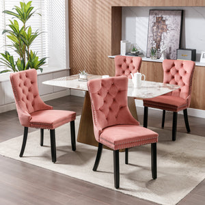 English Elm Nikki Tufted Velvet Dining Chair Set with Solid Wood Frame, High Back, Nailhead Trim, 280lb Capacity Pink W114391508