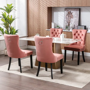 English Elm Nikki Velvet Tufted Dining Chair Set with Solid Wood Legs, Nailhead Trim, High Back Comfort Design Pink W114391508