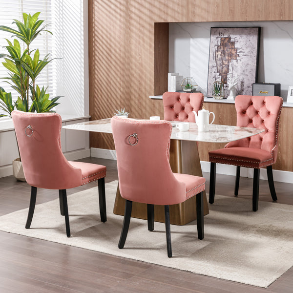English Elm Nikki Velvet Tufted Dining Chair Set with Solid Wood Legs, Nailhead Trim, High Back Comfort Design Pink W114391508