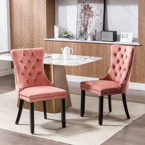 English Elm Nikki Velvet Tufted Dining Chair Set with Solid Wood Legs, Nailhead Trim, High Back Comfort Design Pink W114391508